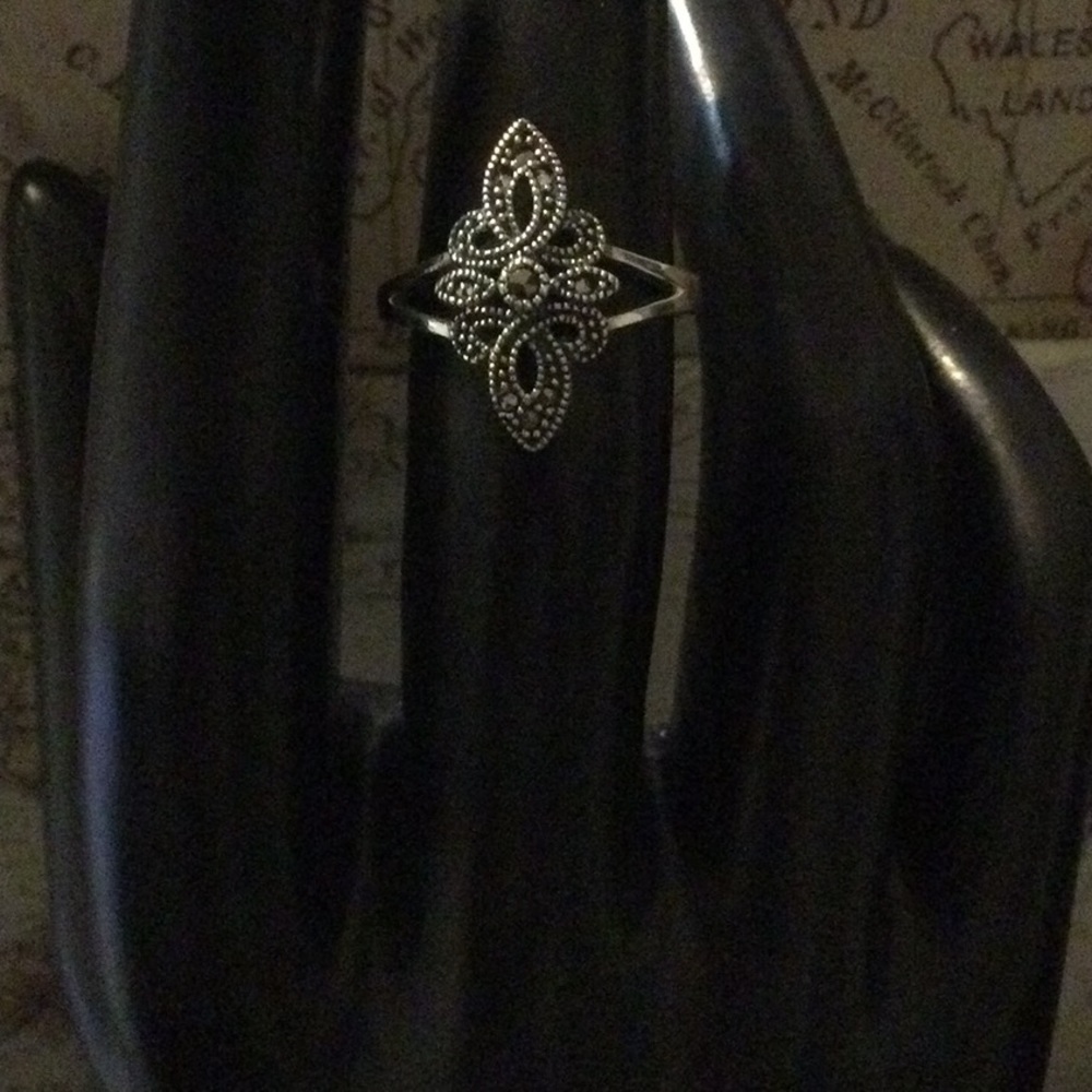 Sterling Silver Unique Fleur de Lis Marcasite Ring